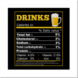 Funny Drinks Nutrition Facts Label Thanksgiving Posters and Art